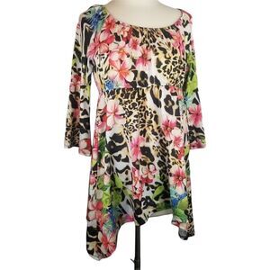 Slinky Brand Floral Princess Empire Style Tunic Top. Size M.